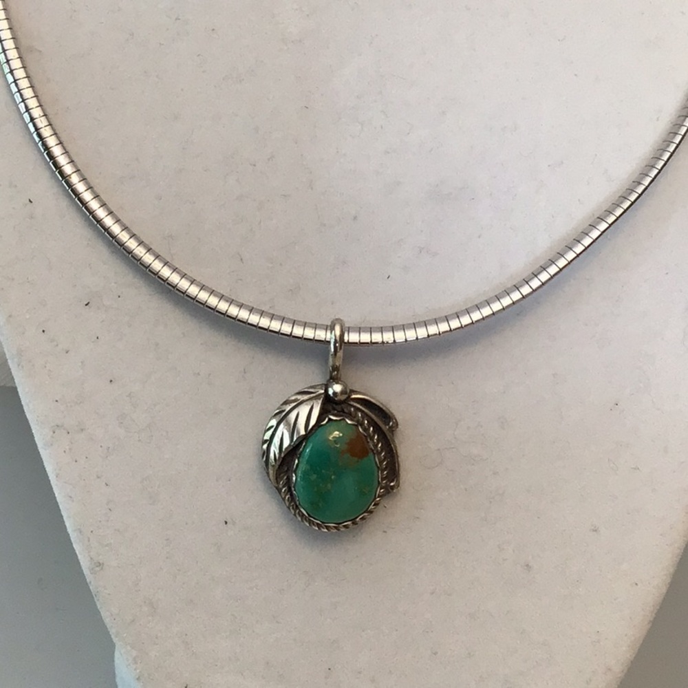 Navajo Indian Blue/Green Turquoise Pendant Sterling Silver